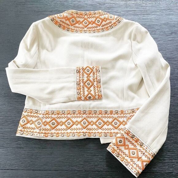 TORY BURCH Orange Embroidered Evening Jacket US 2 - Picture 3 of 12